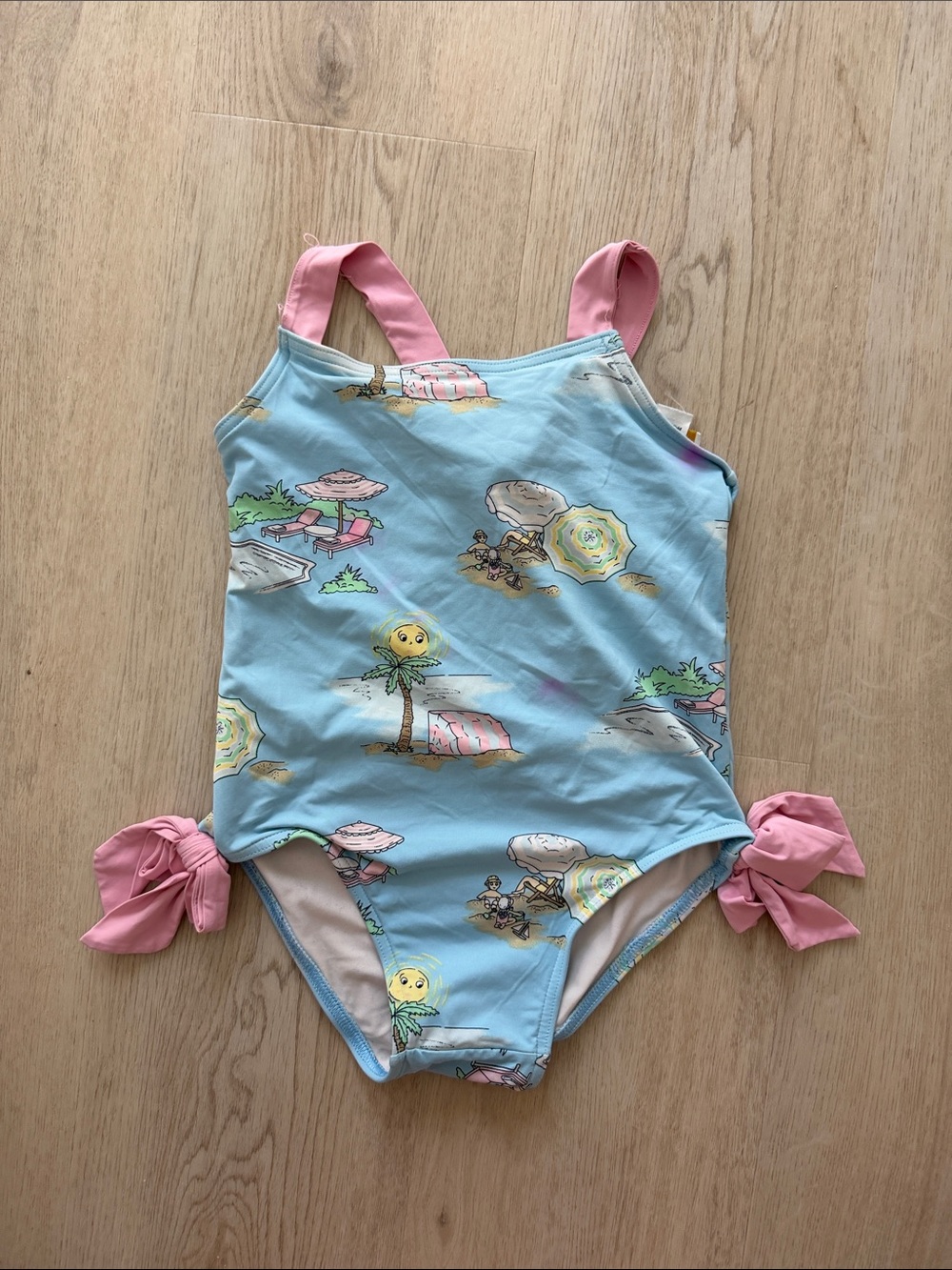 The Beaufort Bonnet Company Blue and Pink Beach Print One-Piece Swimsuit